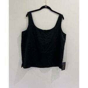 Niteline Della Roufogali Size 16 Silk Sleeveless Top/Tank BLACK Lined Scoop Neck